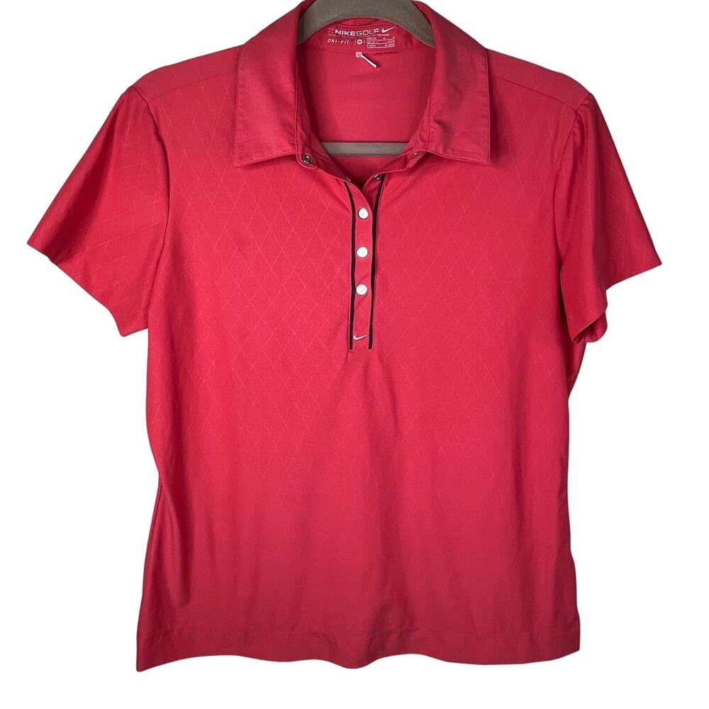 Nike Golf Women's Barbie Pink Button Up Dri-Fit Collared Shirt Polo Blouse Med